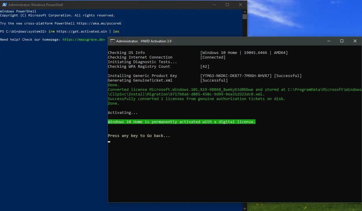 Thông báo Windows is permanently activated thành công